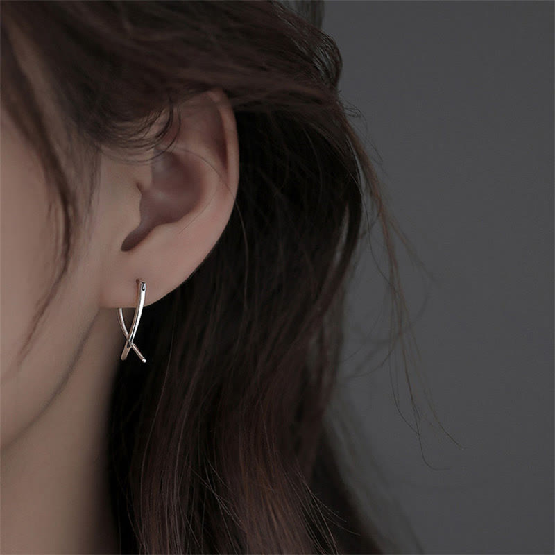 Buddha Stones Geometric Cross Design Luck Hoop Earrings