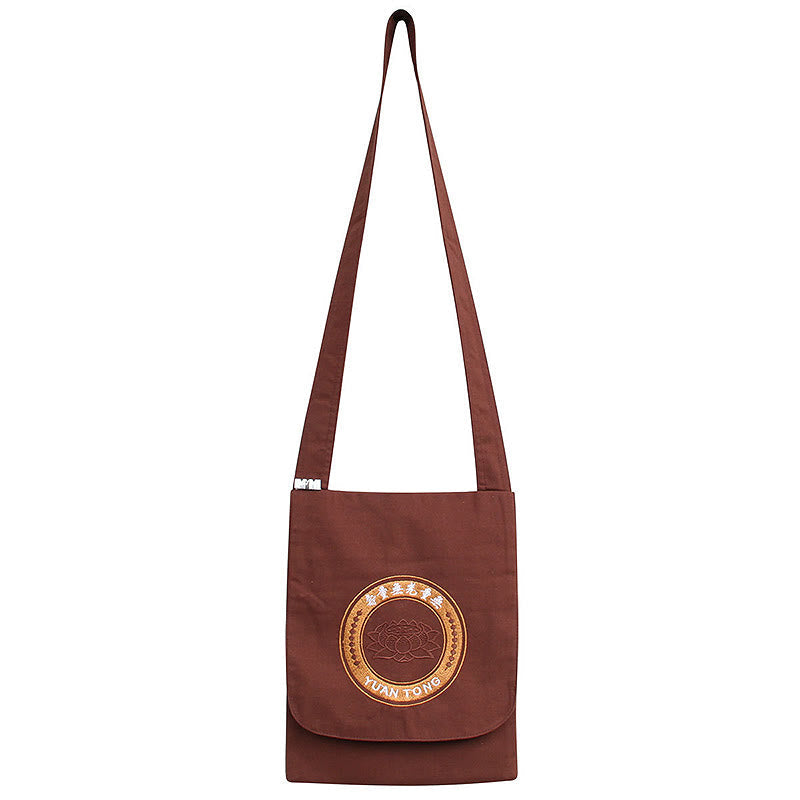 Buddha Stones Lotus Embroidered Spiritual Mind Practice Cotton Shoulder Bag Crossbody Bag