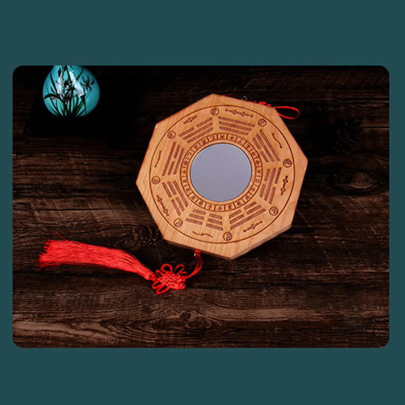 Buddha Stones Feng Shui Bagua Map Peach Wood Five-Emperor Coins Chinese Knotting Balance Energy Map Mirror