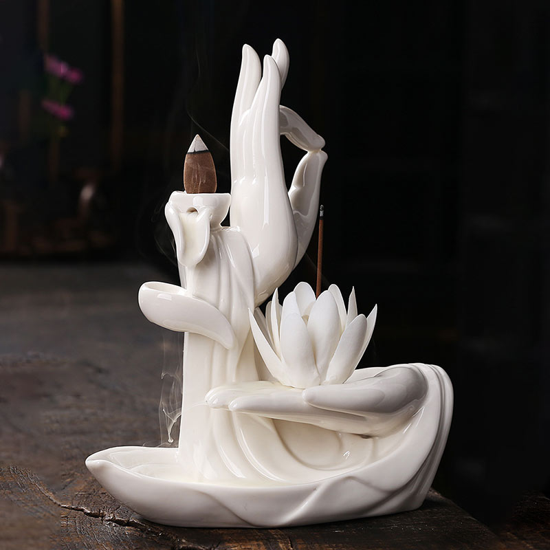 Buddha StonesTibetan Lotus Blessing Incense Burner Decoration