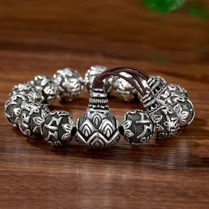 Buddha Stones Tibetan Om Mani Padme Hum Carved Alloy Beads Amulet Bracelet (Extra 35% Off | USE CODE: FS35)