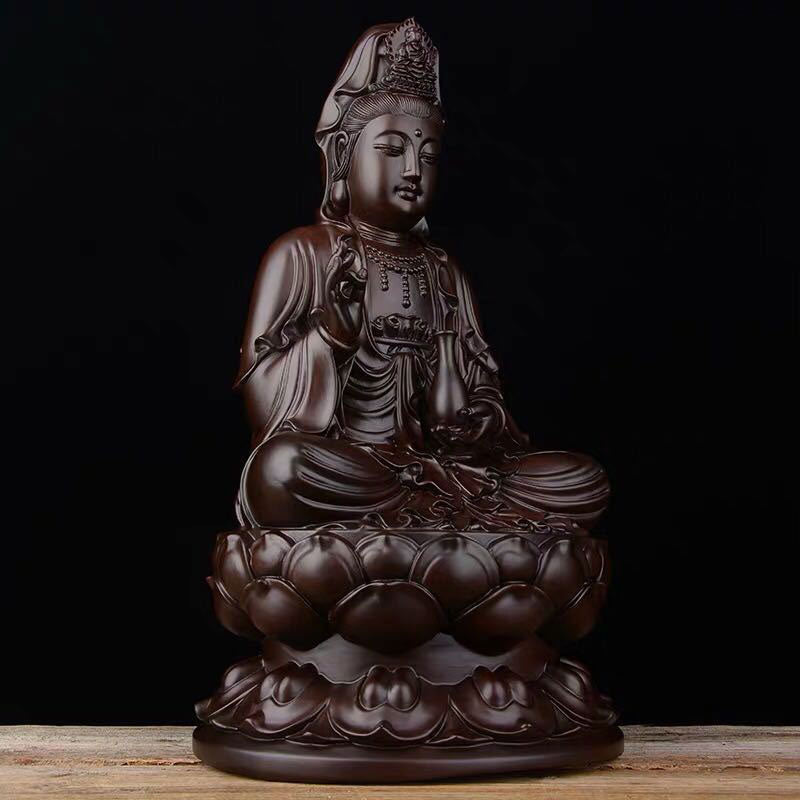 Buddha Stones Avalokitesvara Ebony Lotus Harmony Blessing Home Decoration