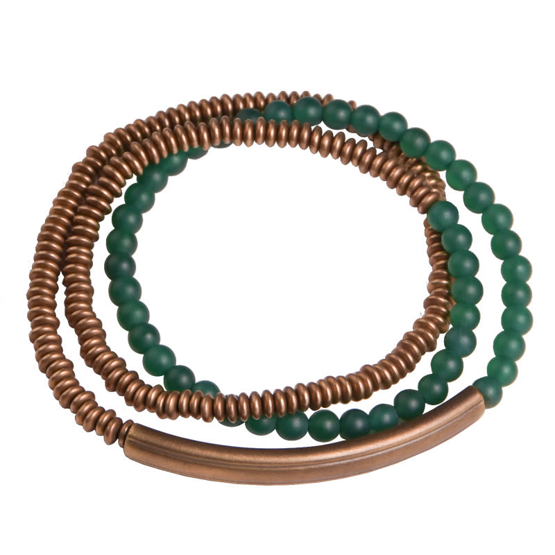 Buddha Stones Tibetan Various Agate Stone Copper Protection Triple Wrap Bracelet