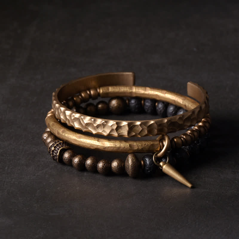 Buddha Stones Lava Rock Stone Copper Balance Cuff Bracelet Bangle