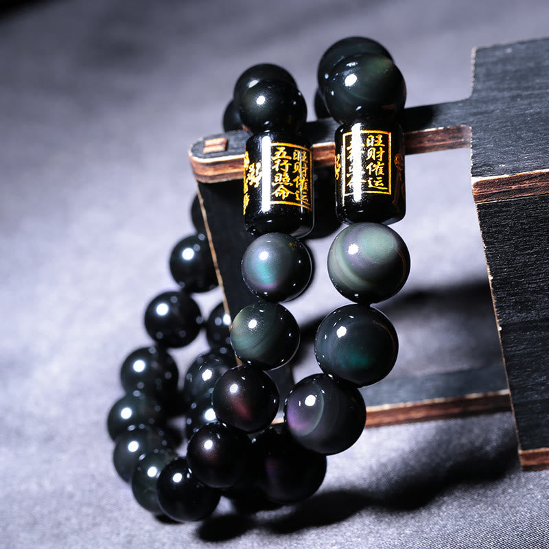Buddha Stones "Sending Balance and Protection" Rainbow Obsidian Bracelet Includes Gift Message Card