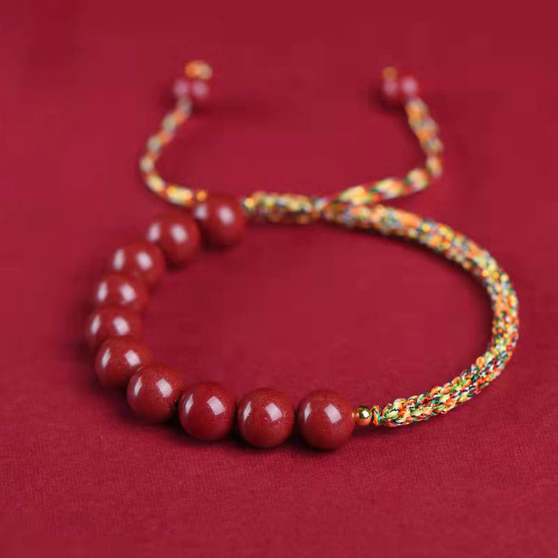 Buddha Stones Natural Cinnabar King Kong Knot Blessing String Bracelet