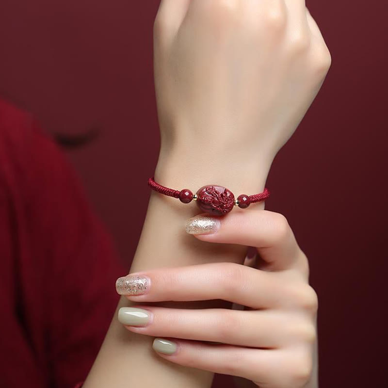 Buddha Stones Chinese Zodiac Natal Buddha Cinnabar Keep Away Evil Spirits Rope Bracelet (Extra 30% Off | USE CODE: FS30)