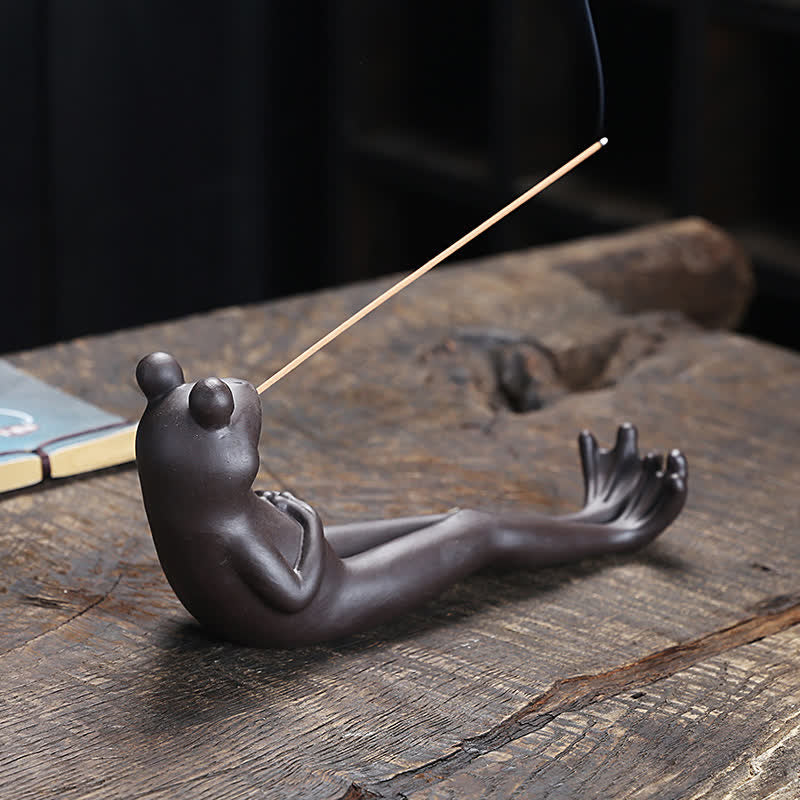 Buddha Stones Meditation Frog Ceramic Spiritual Healing Incense Burner