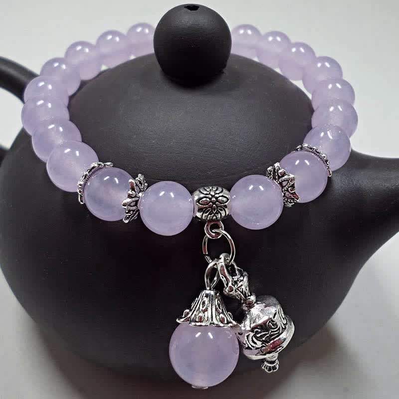 Buddha Stones Vintage Crystal Chalcedony Stone Energy Beaded Bell Charm Bracelet