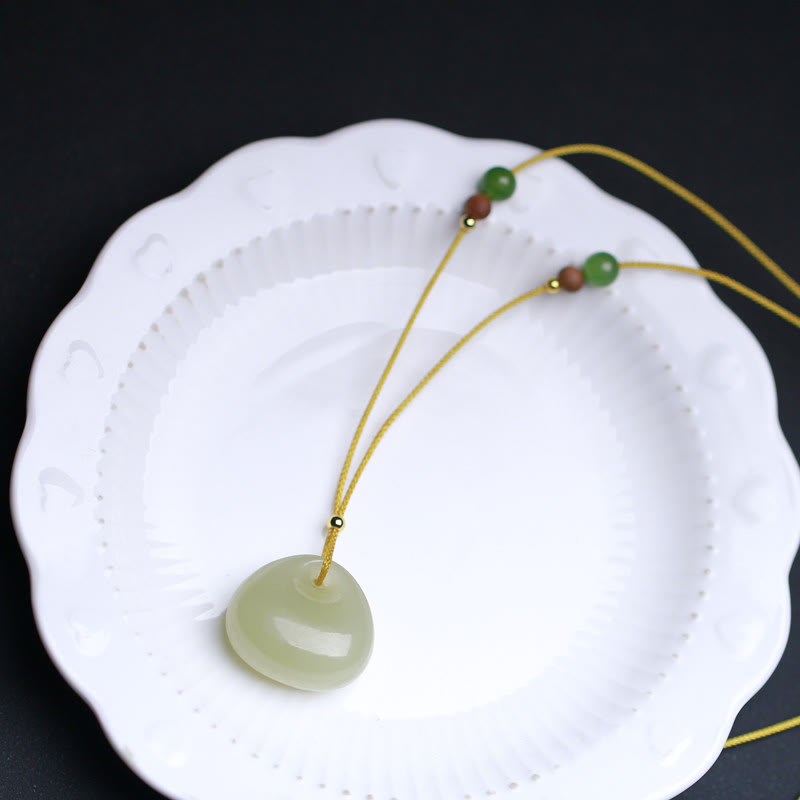 Buddha Stones Natural Hetian Jade Small Bag Pattern Prosperity String Necklace Pendant