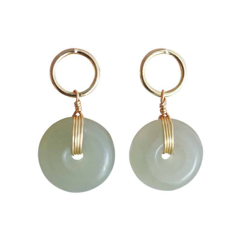 Buddha Stones Round Jade Peace Buckle Luck Drop Earrings