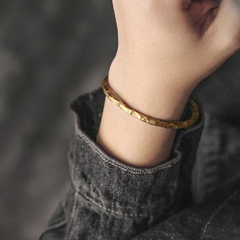 Buddha Stones Tibetan Bump Texture Copper Luck Cuff Bracelet Bangle
