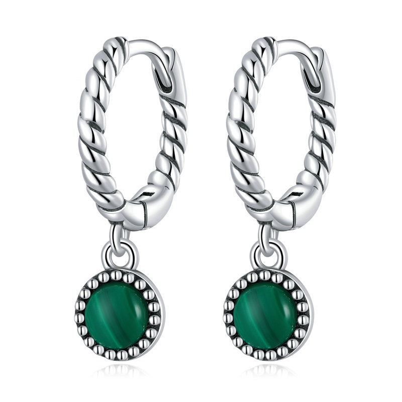 Buddha Stones 925 Sterling Silver Round Malachite Anti-Anxiety Drop Earrings