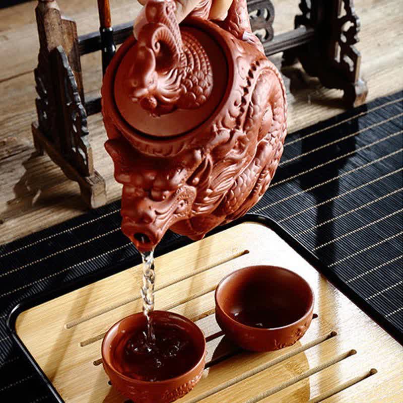 Buddha Stones Vintage Dragon Phoenix Ceramic Teapot
