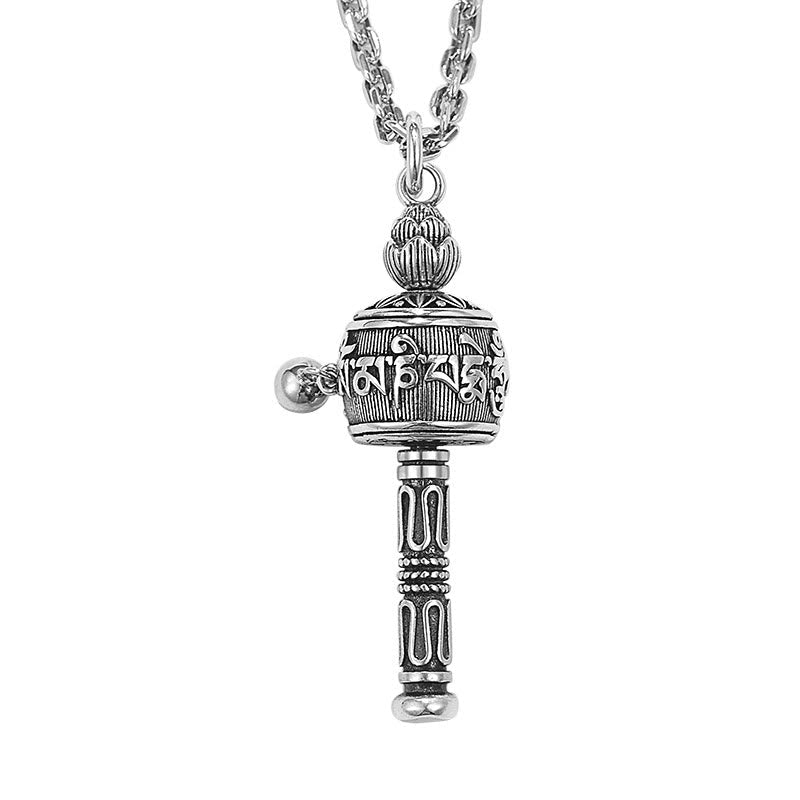 Buddha Stones Tibetan Om Mani Padme Hum Prayer Wheel Lotus Wisdom Rotatable Necklace Pendant