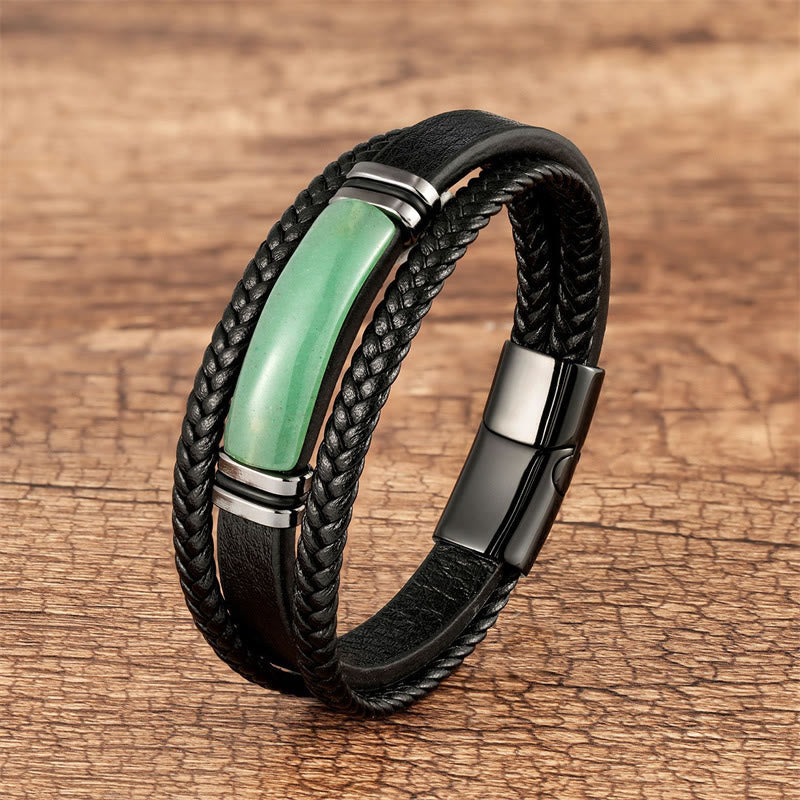 Buddha Stones Natural Stone Green Agate Power Multilayered Braided Leather Bracelet (Extra 30% Off | USE CODE: FS30)