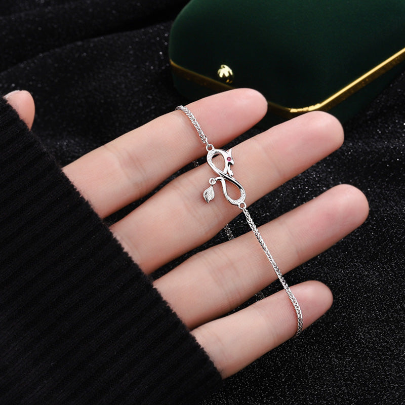 Buddha Stones Year Of The Dragon 999 Sterling Silver Zircon Endless Knot Tail Charm Luck Protection Bracelet (Extra 30% Off | USE CODE: FS30)