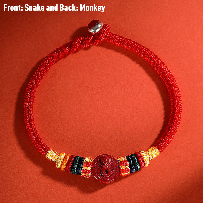 Buddha Stones Year of the Dragon 925 Sterling Silver Chinese Zodiac Cinnabar Auspicious Matches Blessing Bracelet (Extra 30% Off | USE CODE: FS30)