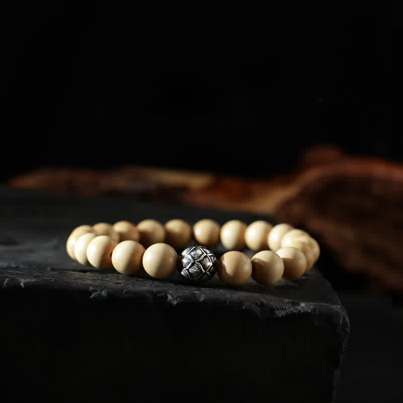 Buddha Stones Tibet Peach Wood Lotus Cinnabar Bagua Yin Yang Luck Wealth Bracelet