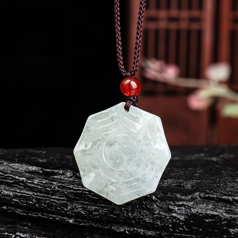Buddha Stones Natural Jade Bagua Yin Yang Luck Necklace Pendant