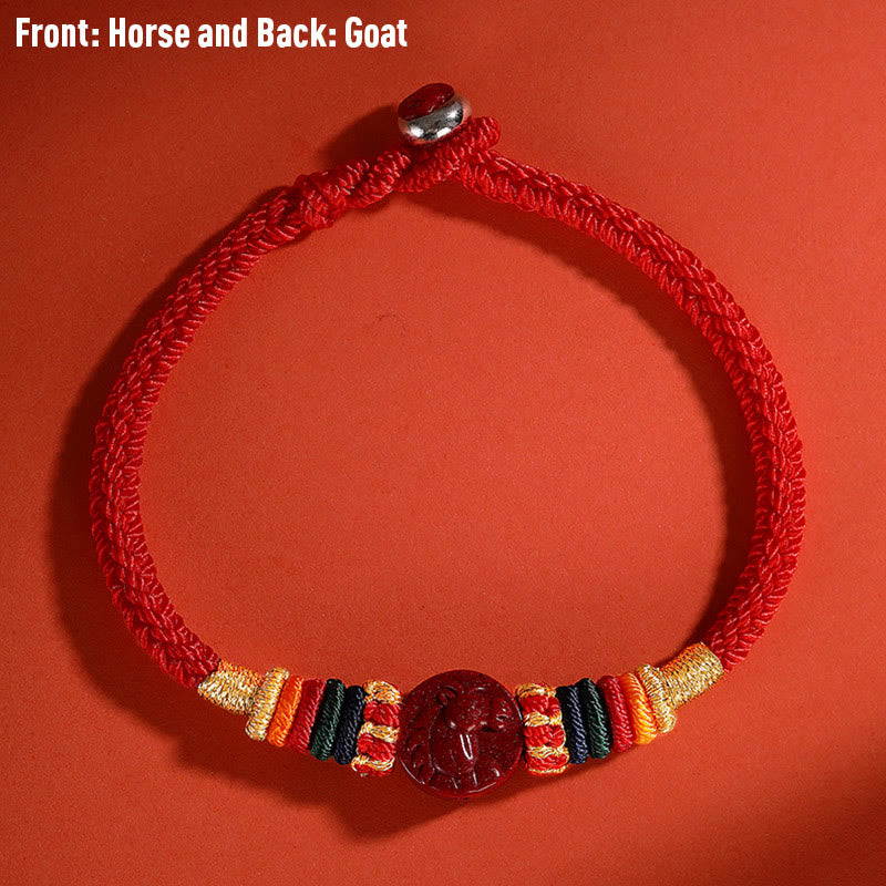Buddha Stones Year of the Dragon 925 Sterling Silver Chinese Zodiac Cinnabar Auspicious Matches Blessing Bracelet (Extra 30% Off | USE CODE: FS30)