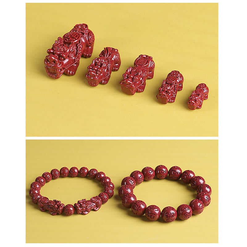 Buddha Stones Natural Double PiXiu Cinnabar Om Mani Padme Hum Wealth Luck Bead Bracelet