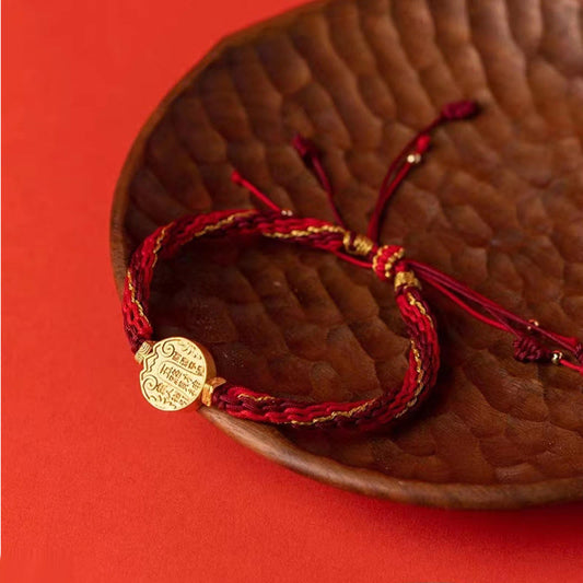 Buddha Stones Five Directions Gods of Wealth Handmade Reincarnation Knot Protection String Braid Bracelet