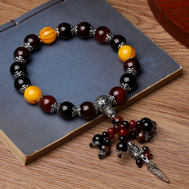 Buddha Stones Natural Tiger Eye Red Agate Dragon Vein Agate Stone Vajra Dorje Power Healing Bracelet Car Decoration
