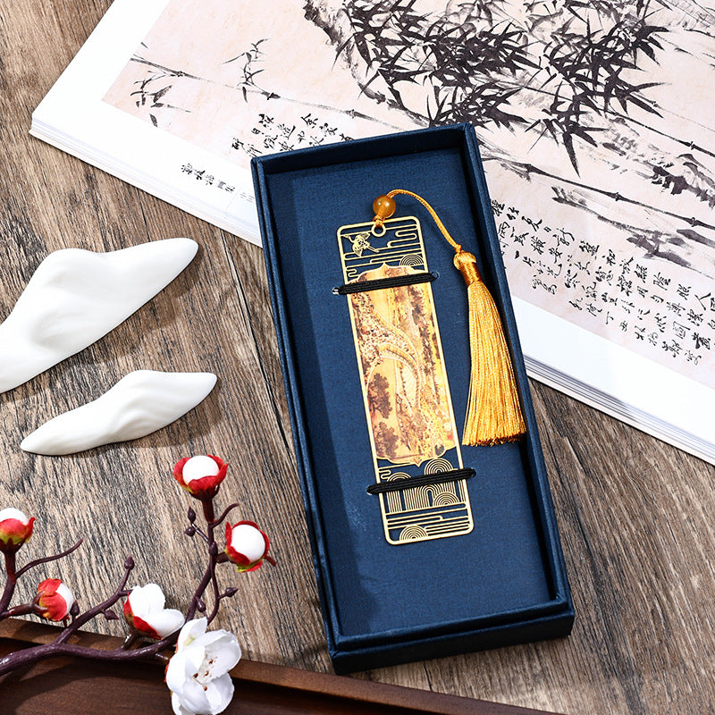 Buddha Stones A Panorama of Rivers and Mountains Metal Hollow Bookmarks Tassel With Gift Box (Extra 30% Off | USE CODE: FS30)