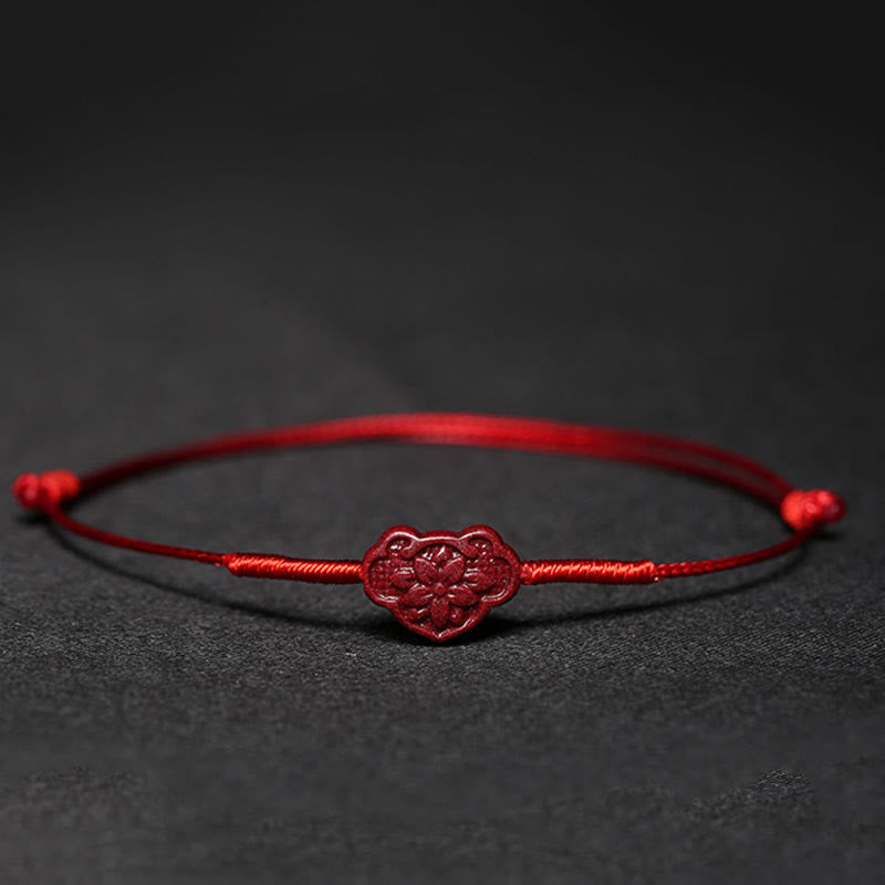 Buddha Stones Handmade Plum Blossom Four Leaf Clover PiXiu Lotus Koi Fish Cinnabar Blessing Braid Bracelet