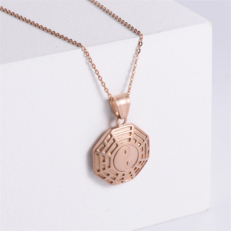Buddha Stones Bagua Yin Yang Titanium Steel Balance Necklace Chain Pendant