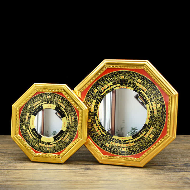 Buddha Stones Feng Shui Bagua Map Five-Emperor Coins Gourd Balance Living Room Energy Map Mirror