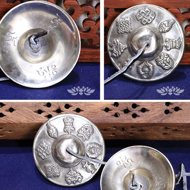 Buddha Stones Tibetan Tingsha Bell Six True Words White Copper Healing Decoration