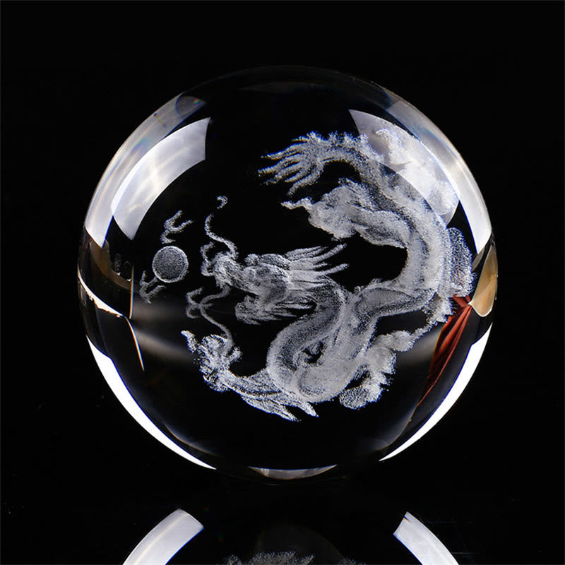 Buddha Stones White Crystal Dragon Lotus Blessing Decoration