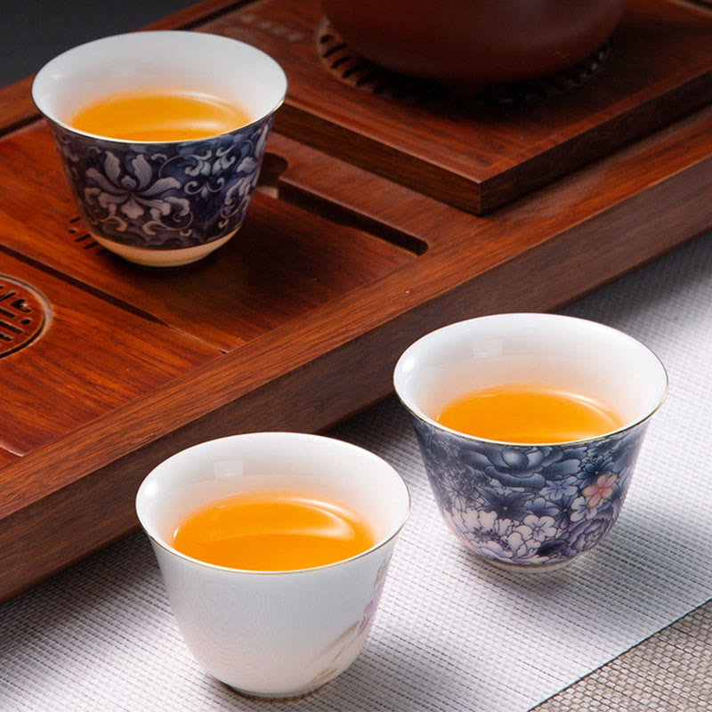 Buddha Stones Colorful Flowers Orchid Sea Waves Blue and White Porcelain Ceramic Teacup Kung Fu Tea Cup