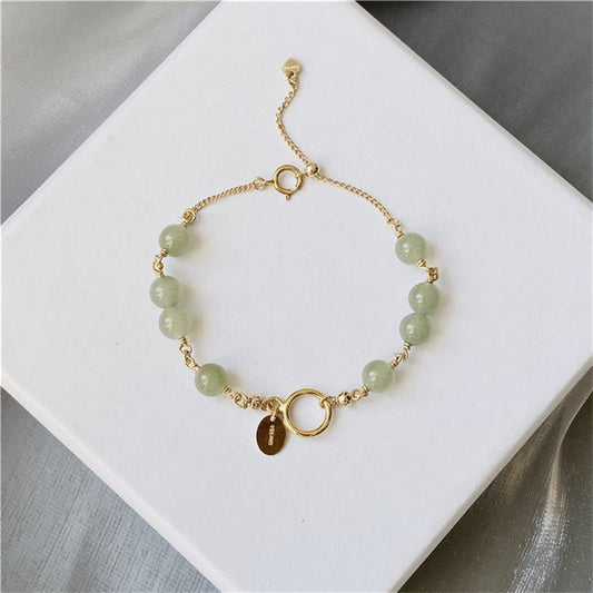 Buddha Stones 14k Gold Plated Hetian Jade Beaded Prosperity Chain Bracelet
