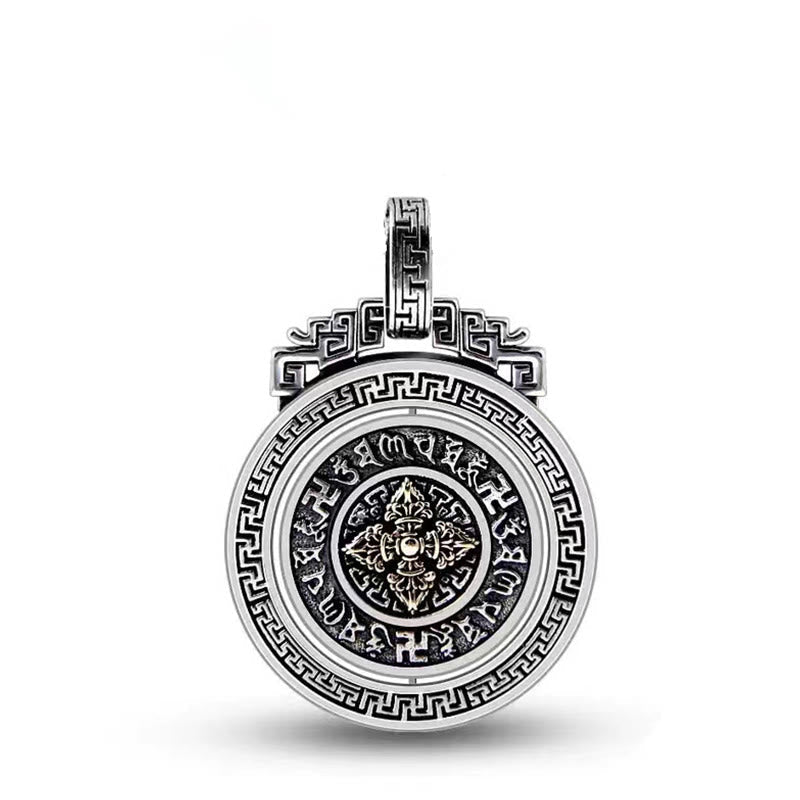 Buddha Stones Tibetan Om Mani Padme Hum Double Dorje Vajra Rotatable Purity Peace Necklace Pendant