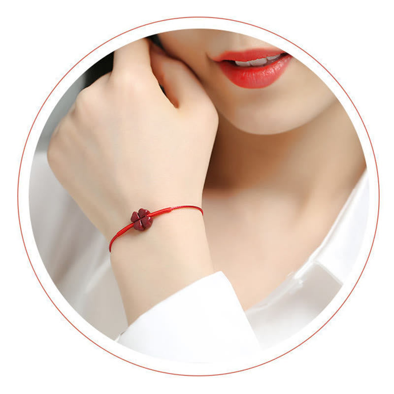 Buddha Stones Handmade Plum Blossom Four Leaf Clover PiXiu Lotus Koi Fish Cinnabar Blessing Braid Bracelet