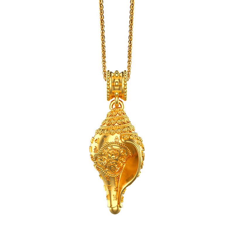 Buddha Stones 999 Sterling Silver Shankha Conch Shell Seashell Lucky Necklace Pendant