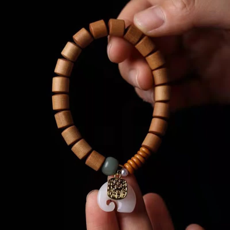 Buddha Stones Sandalwood Jade Elephant Protection Bracelet