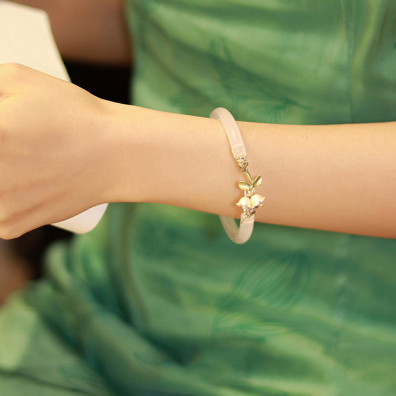 Buddha Stones Lily of the Valley Flower Happiness Strength Bracelet Bangle