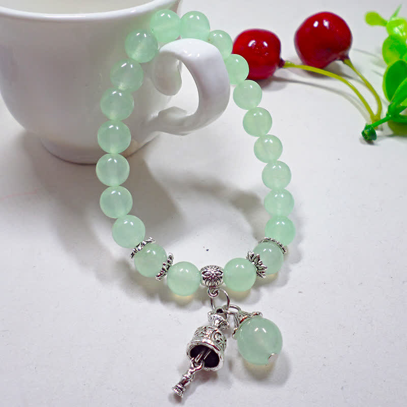 Buddha Stones Vintage Crystal Chalcedony Stone Energy Beaded Bell Charm Bracelet