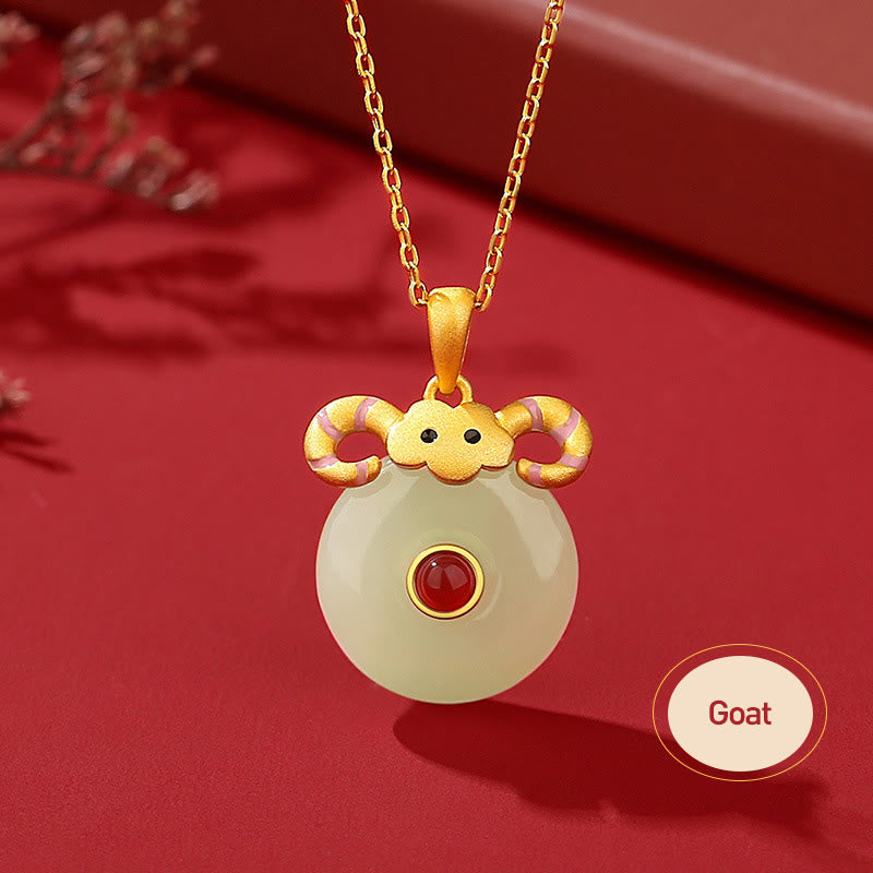 Buddha Stones 925 Sterling Silver Hetian Jade Chinese Zodiac Year of the Dragon Red Agate Luck Protection Necklace Pendant
