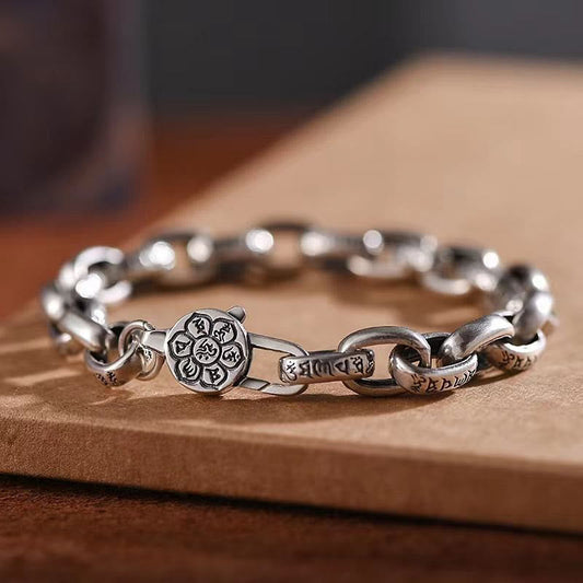 Buddha Stones Om Mani Padme Hum Double Dorje Copper Engraved Wisdom Bracelet