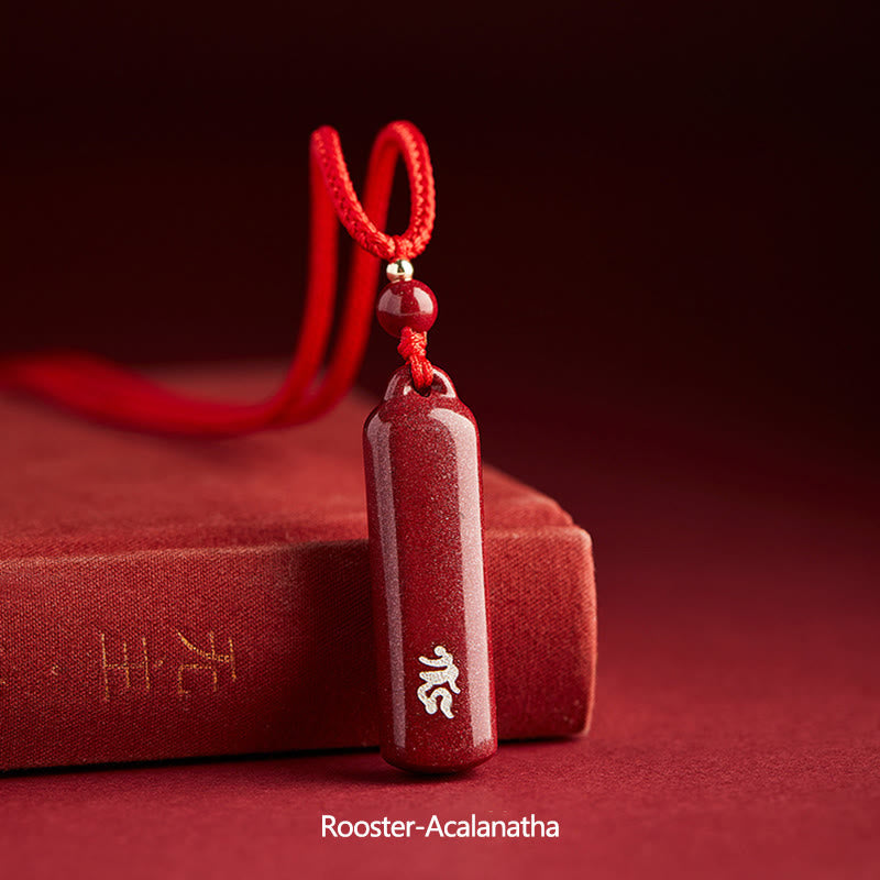 Buddha Stones Chinese Zodiac Natal Buddha Cinnabar Amulet Protection String Necklace Pendant