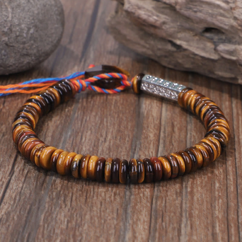 Buddha Stones Tibetan Tiger Eye Om Mani Padme Hum Protection Power Bracelet