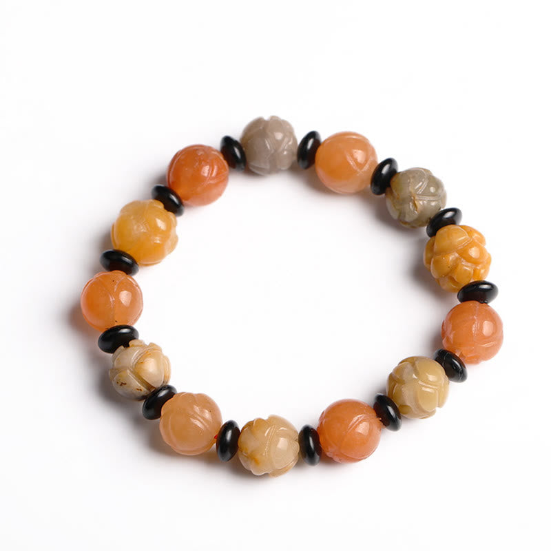 Buddha Stones Golden Silk Jade Lotus Wealth Luck Bracelet
