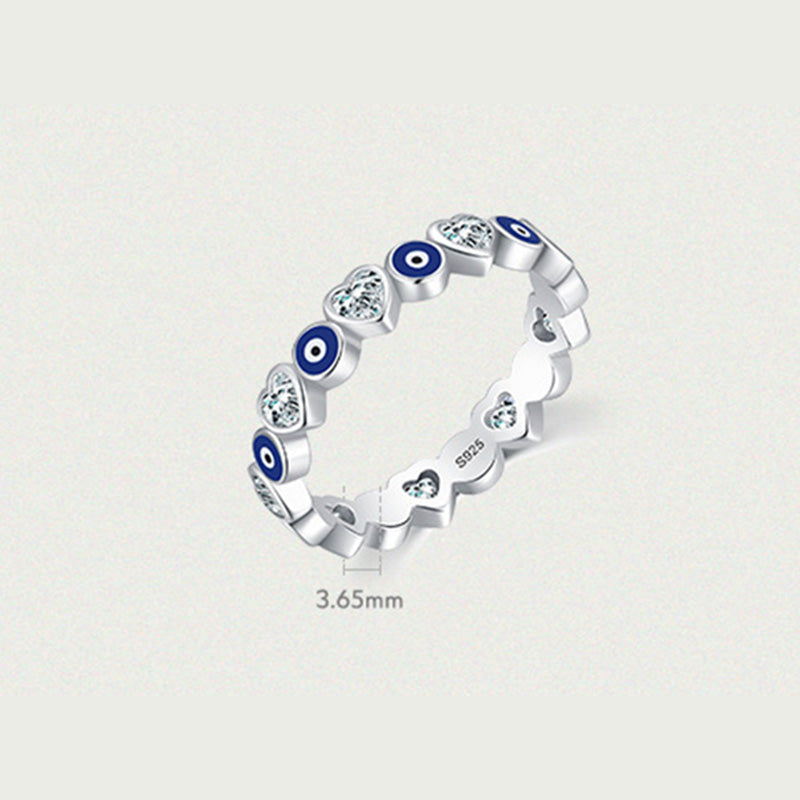 Buddha Stones 925 Sterling Silver Evil Eye Love Heart Zircon Blessing Ring