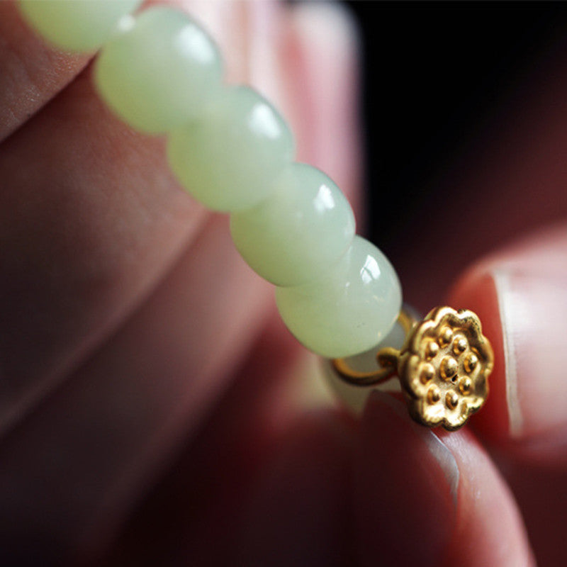 Buddha Stones Jade Lotus Abundance Adjustable Bracelet