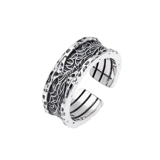 Buddha Stones 925 Sterling Silver Retro Tang Dynasty Flower Design Luck Adjustable Ring
